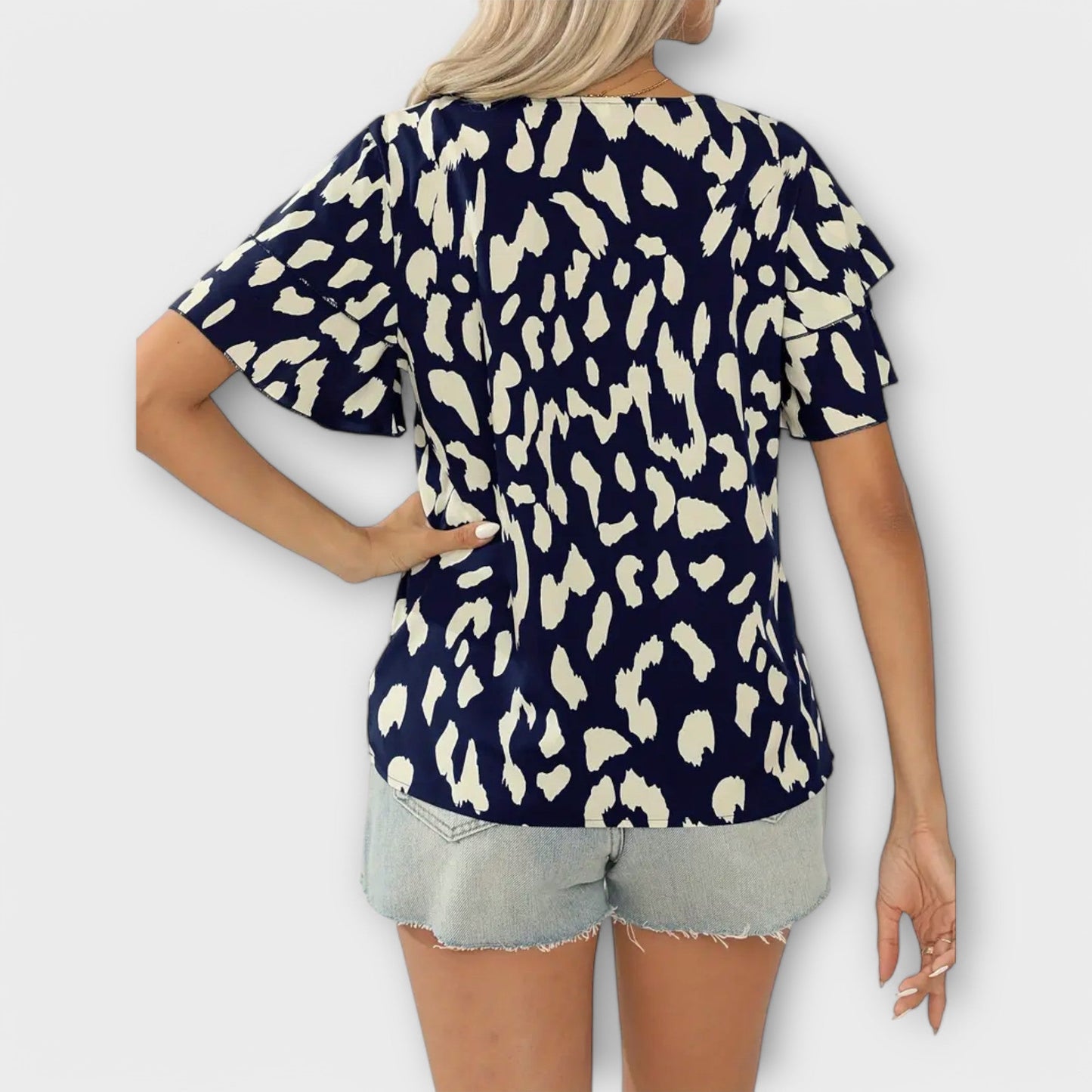 Bárbara | Blusa Azul Escuro com Padrão