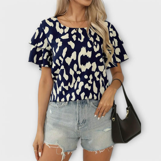 Bárbara | Blusa Azul Escuro com Padrão