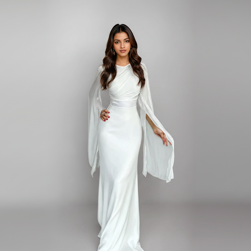Manuela | Vestido Branco com Mangas Fluidas